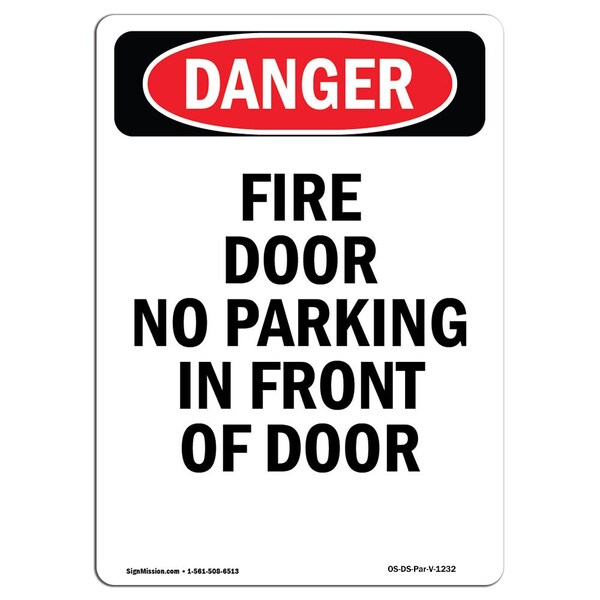 OSHA, Portrait Fire Door No Parking In Front Of Door, 5in X 3.5in Decal, 10PK, V-1232-10PK